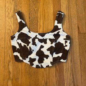 lone star western brown and white cow print boned corset tank top size medium
